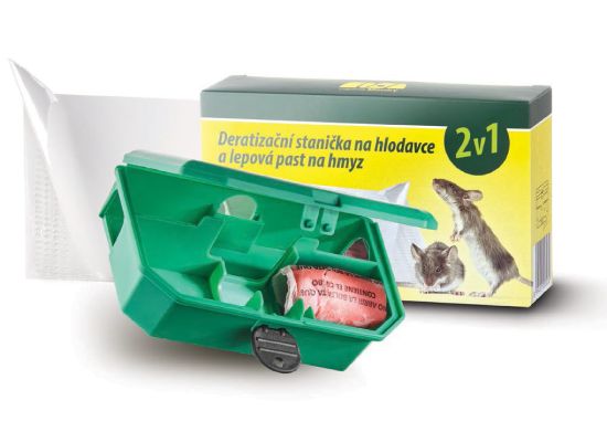 Deratizačná stanička na hlodavce a lepová pasca na hmyz, 2v1