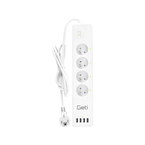 Predlžovací prívod Smart GETI GSS04, 4 zásuvky, 4x USB, Tuya